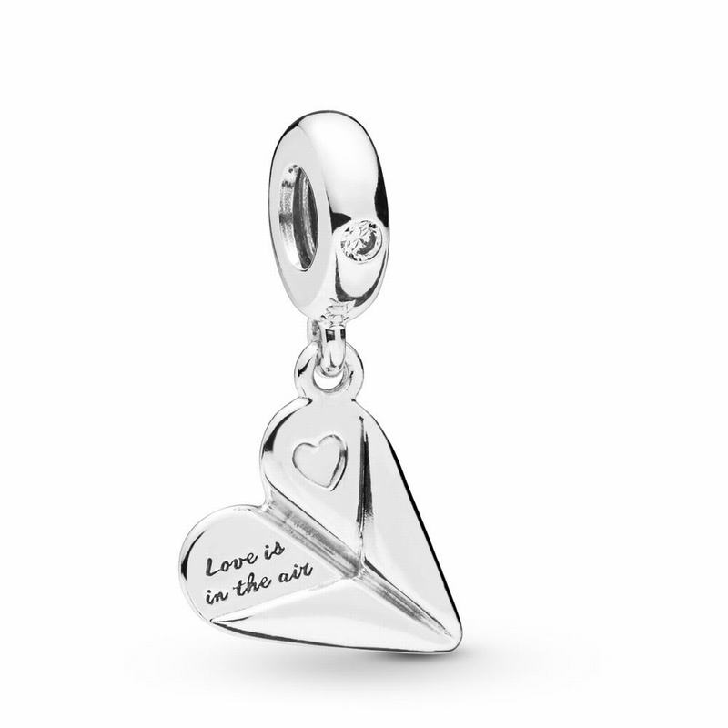 Pandora Heart Paper Plane Dangle Charm Ireland - Sterling Silver/Cubic Zirconia - 295831QWC